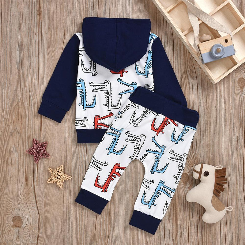 Baby Boys Hooded Long Sleeve Dinosaur Top & Pants Baby Boutique Wholesale - PrettyKid