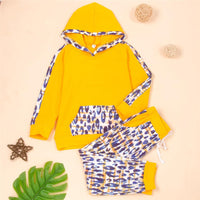 Girls Hooded Long Sleeve Leopard Printed Top & Pants Wholesale Childrens Clothing - PrettyKid