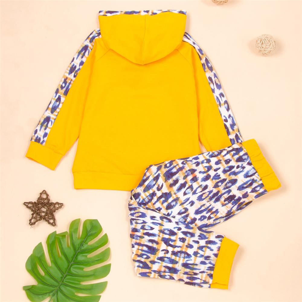 Girls Hooded Long Sleeve Leopard Printed Top & Pants Wholesale Childrens Clothing - PrettyKid