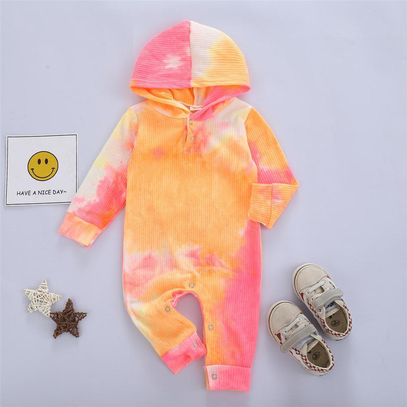 Baby Unisex Hooded Long Sleeve Tie Dye Romper Baby Clothing Wholesale - PrettyKid