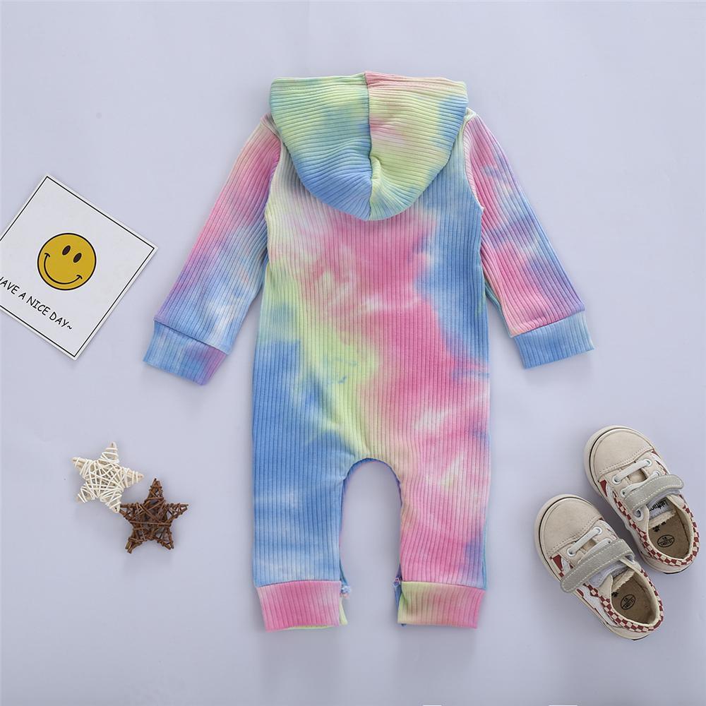 Baby Unisex Hooded Long Sleeve Tie Dye Romper Baby Clothing Wholesale - PrettyKid