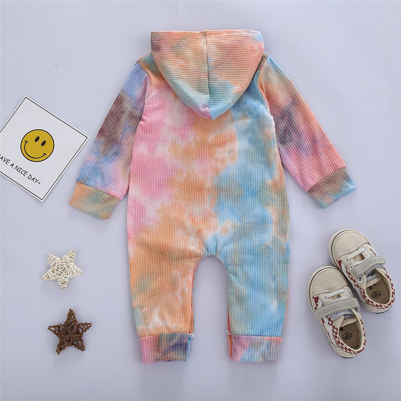 Baby Unisex Hooded Long Sleeve Tie Dye Romper Baby Clothing Wholesale - PrettyKid