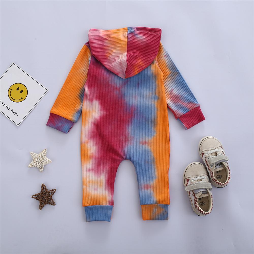 Baby Unisex Hooded Long Sleeve Tie Dye Romper Baby Clothing Wholesale - PrettyKid