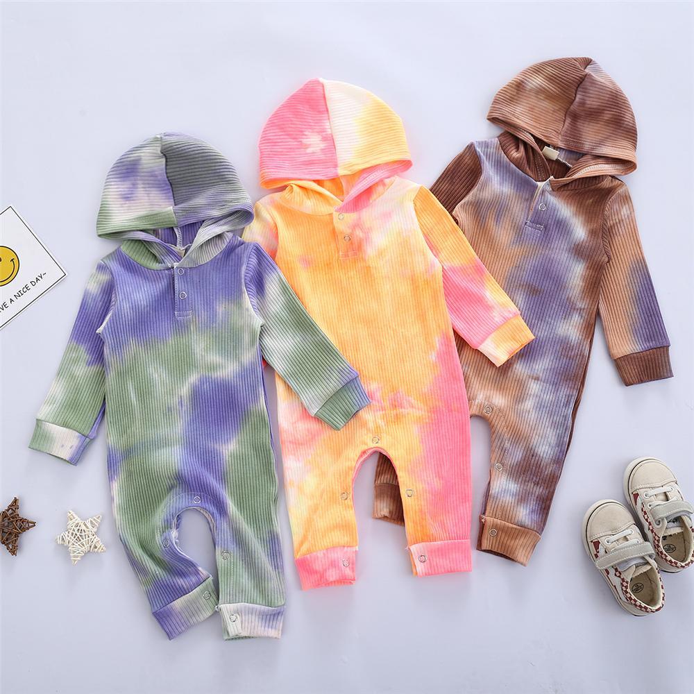 Baby Unisex Hooded Long Sleeve Tie Dye Romper Baby Clothing Wholesale - PrettyKid