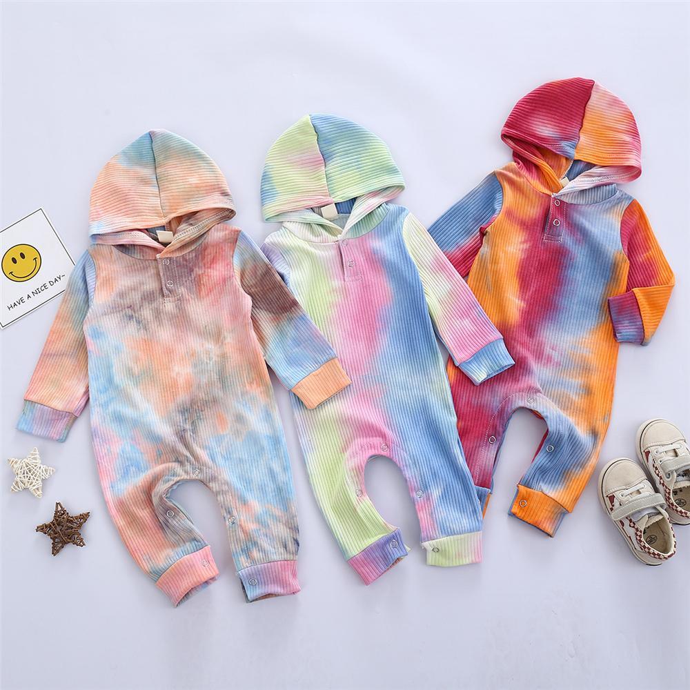 Baby Unisex Hooded Long Sleeve Tie Dye Romper Baby Clothing Wholesale - PrettyKid