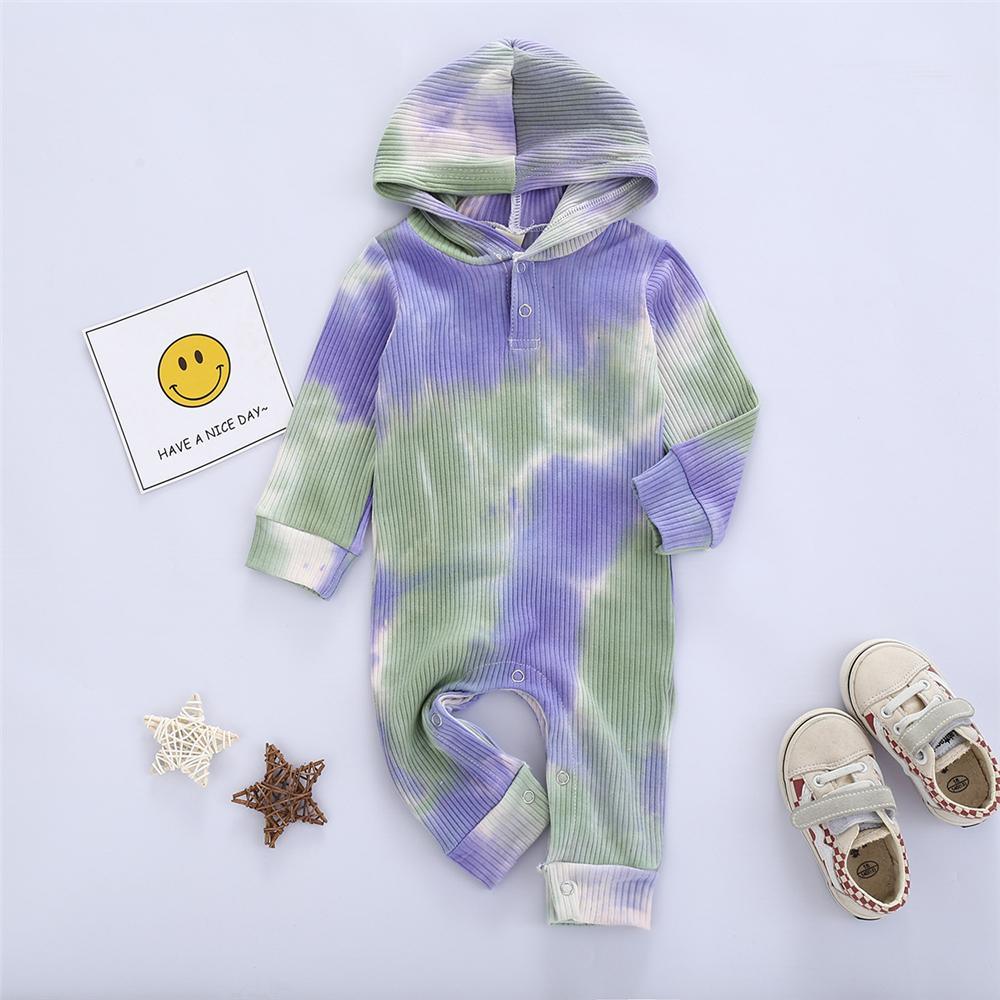 Baby Unisex Hooded Long Sleeve Tie Dye Romper Baby Clothing Wholesale - PrettyKid