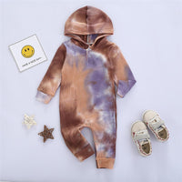 Baby Unisex Hooded Long Sleeve Tie Dye Romper Baby Clothing Wholesale - PrettyKid