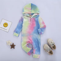 Baby Unisex Hooded Long Sleeve Tie Dye Romper Baby Clothing Wholesale - PrettyKid