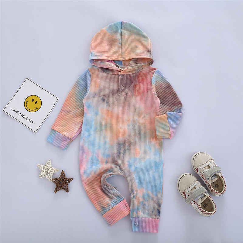 Baby Unisex Hooded Long Sleeve Tie Dye Romper Baby Clothing Wholesale - PrettyKid