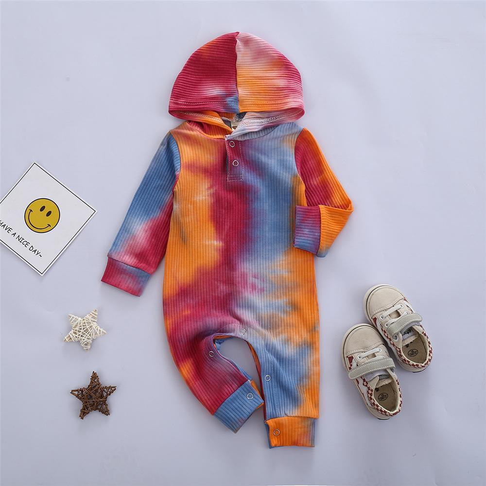 Baby Unisex Hooded Long Sleeve Tie Dye Romper Baby Clothing Wholesale - PrettyKid