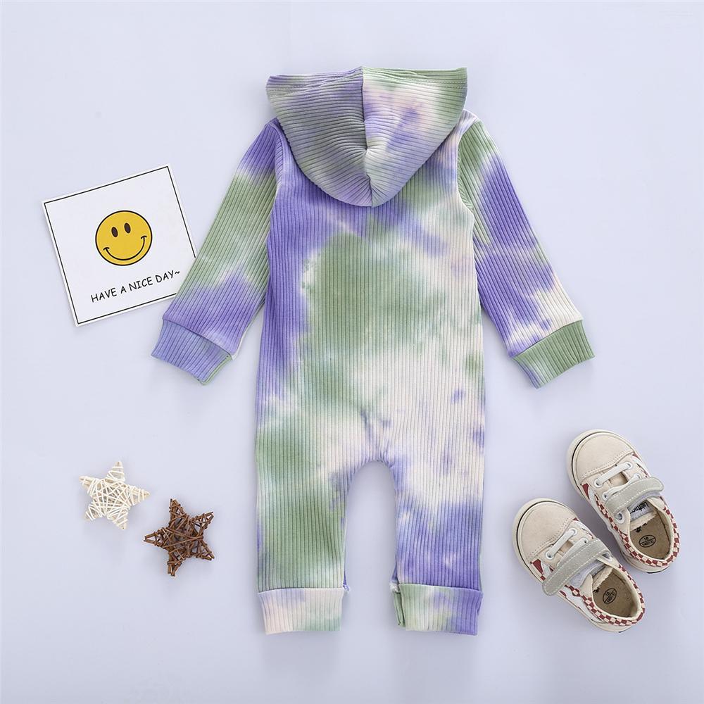 Baby Unisex Hooded Long Sleeve Tie Dye Romper Baby Clothing Wholesale - PrettyKid