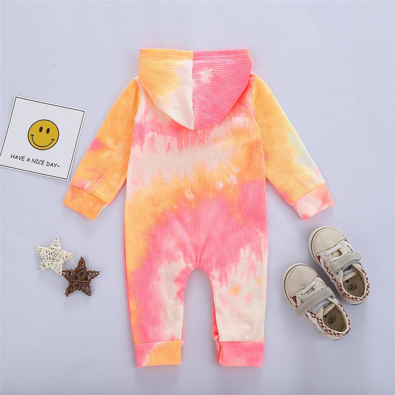 Baby Unisex Hooded Long Sleeve Tie Dye Romper Baby Clothing Wholesale - PrettyKid