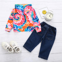 Girls Hooded Long Sleeve Tie Dye Top & Patch Jeans Girls Wholesale - PrettyKid