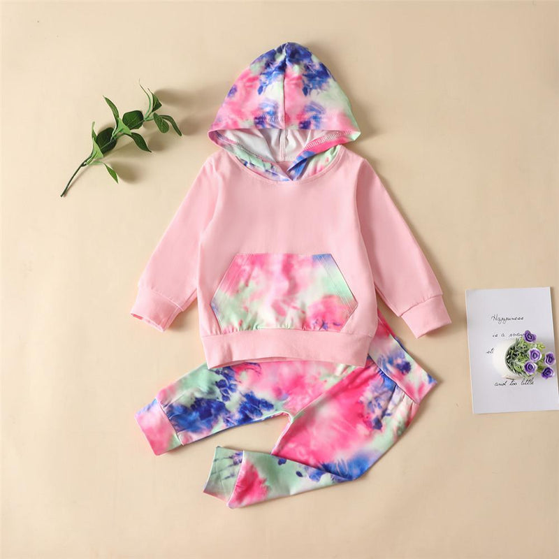 Girls Hooded Long Sleeve Tie Dye Tops & Pants - PrettyKid