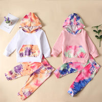 Girls Hooded Long Sleeve Tie Dye Tops & Pants - PrettyKid