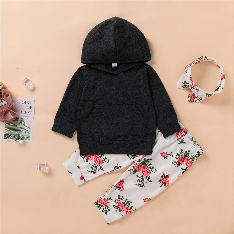 Baby Girls Hooded Long Sleeve Top & Floral Pants Wholesale Clothing Baby - PrettyKid