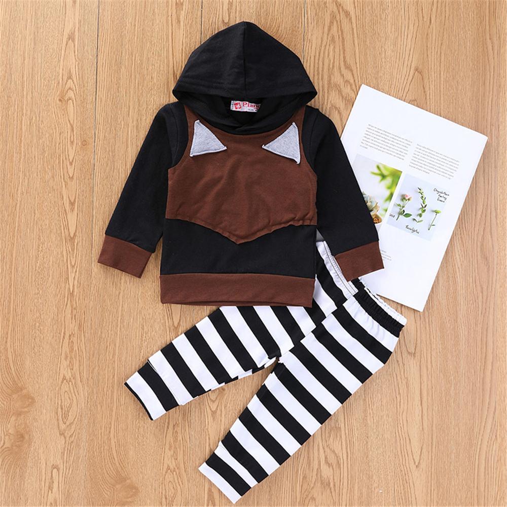 Baby Boys Hooded Long Sleeve Top & Striped Trousers Baby Clothes Vendors - PrettyKid