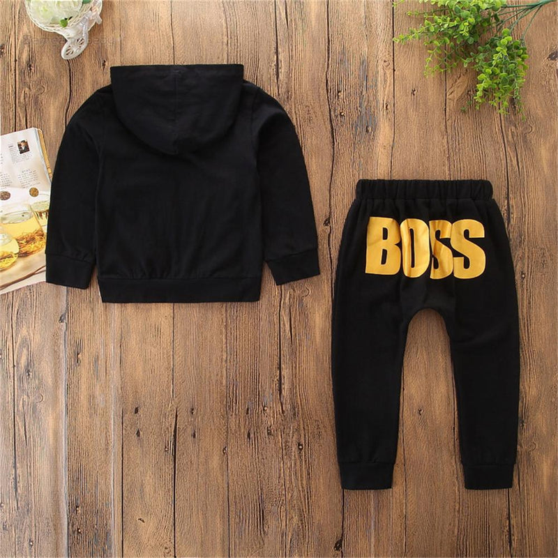 Boys Hooded Mini Boss Long Sleeve Top & Pants Kids Wholesale Clothing - PrettyKid