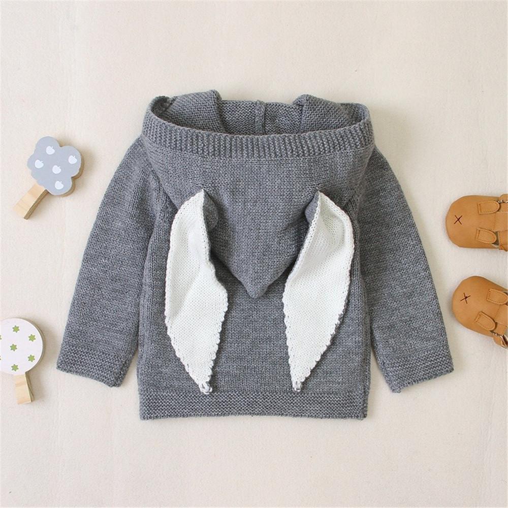 Baby Hooded Solid Long Sleeve Rabbit Ear Sweaters - PrettyKid