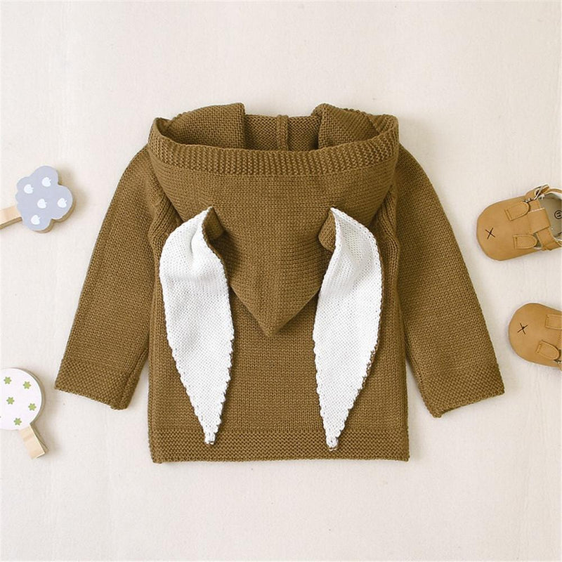 Baby Hooded Solid Long Sleeve Rabbit Ear Sweaters - PrettyKid
