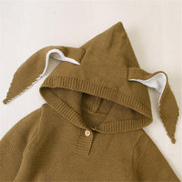 Baby Hooded Solid Long Sleeve Rabbit Ear Sweaters - PrettyKid