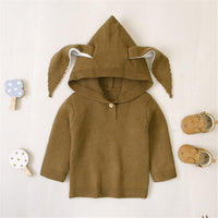 Baby Hooded Solid Long Sleeve Rabbit Ear Sweaters - PrettyKid