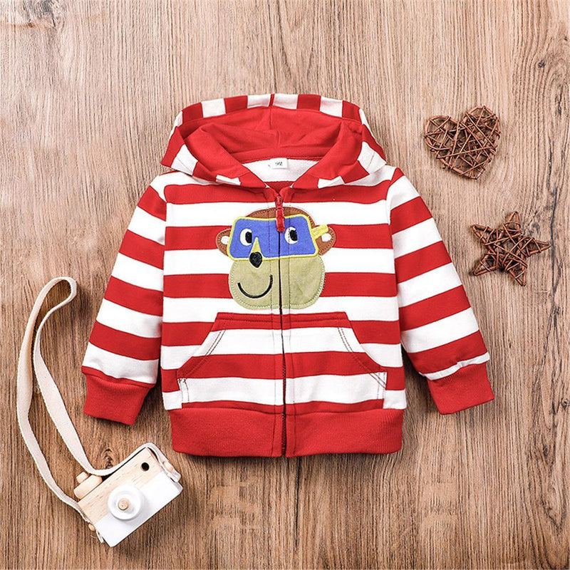 Baby Boys Hooded Striped Cartoon Zipper Jacket Baby Wholesale Clothing - PrettyKid