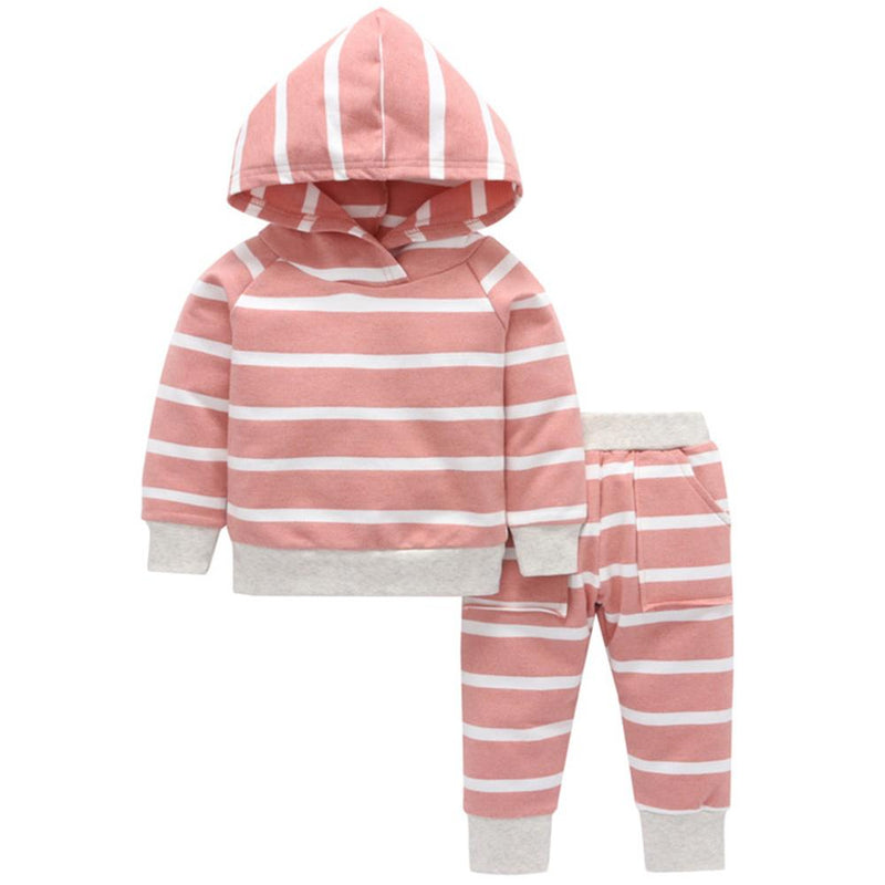 Baby Girls Hooded Striped Long Sleeve Top & Pants Wholesale Baby - PrettyKid