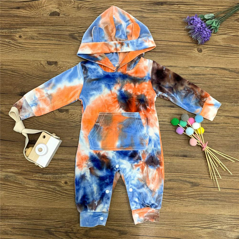 Baby Unisex Hooded Tie Dye Cute Romper Baby Outfits - PrettyKid