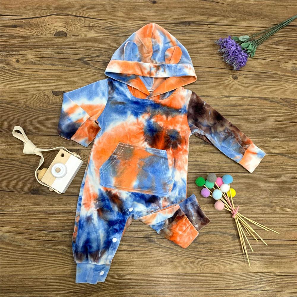 Baby Unisex Hooded Tie Dye Cute Romper Baby Outfits - PrettyKid