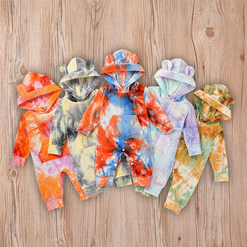 Baby Unisex Hooded Tie Dye Cute Romper Baby Outfits - PrettyKid