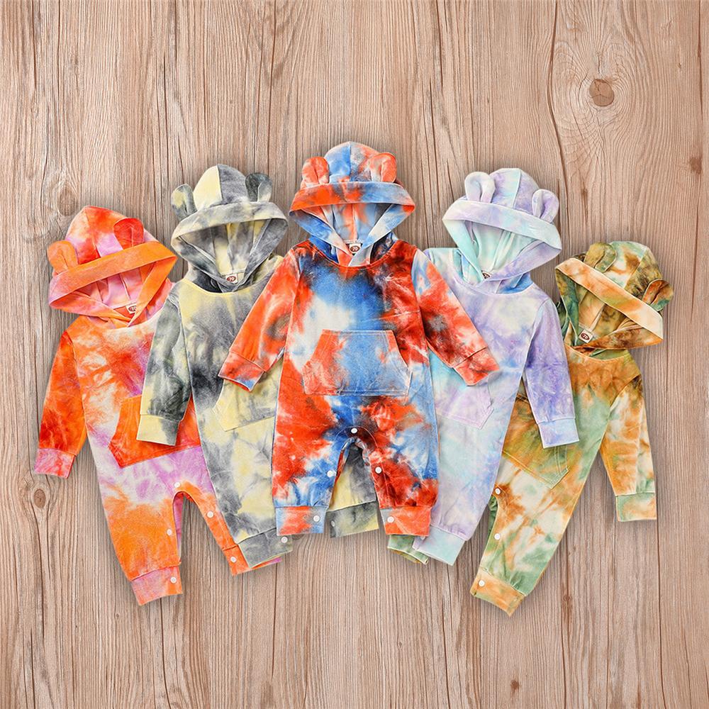 Baby Unisex Hooded Tie Dye Cute Romper Baby Outfits - PrettyKid