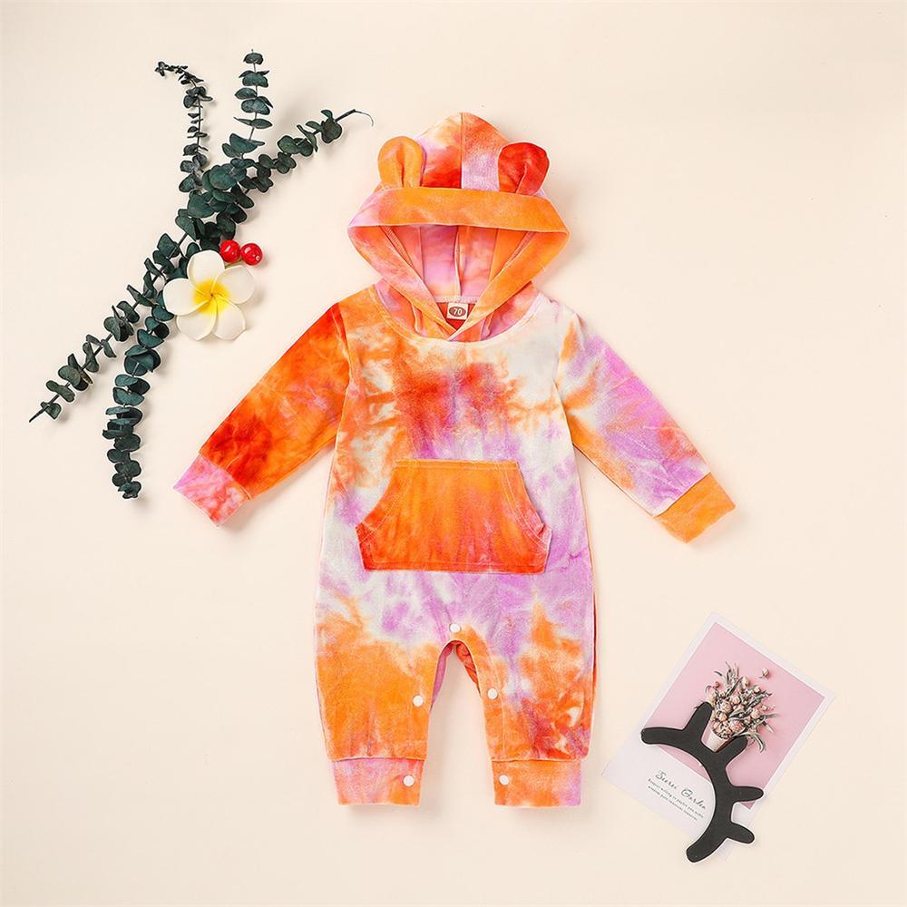 Baby Unisex Hooded Tie Dye Cute Romper Baby Outfits - PrettyKid