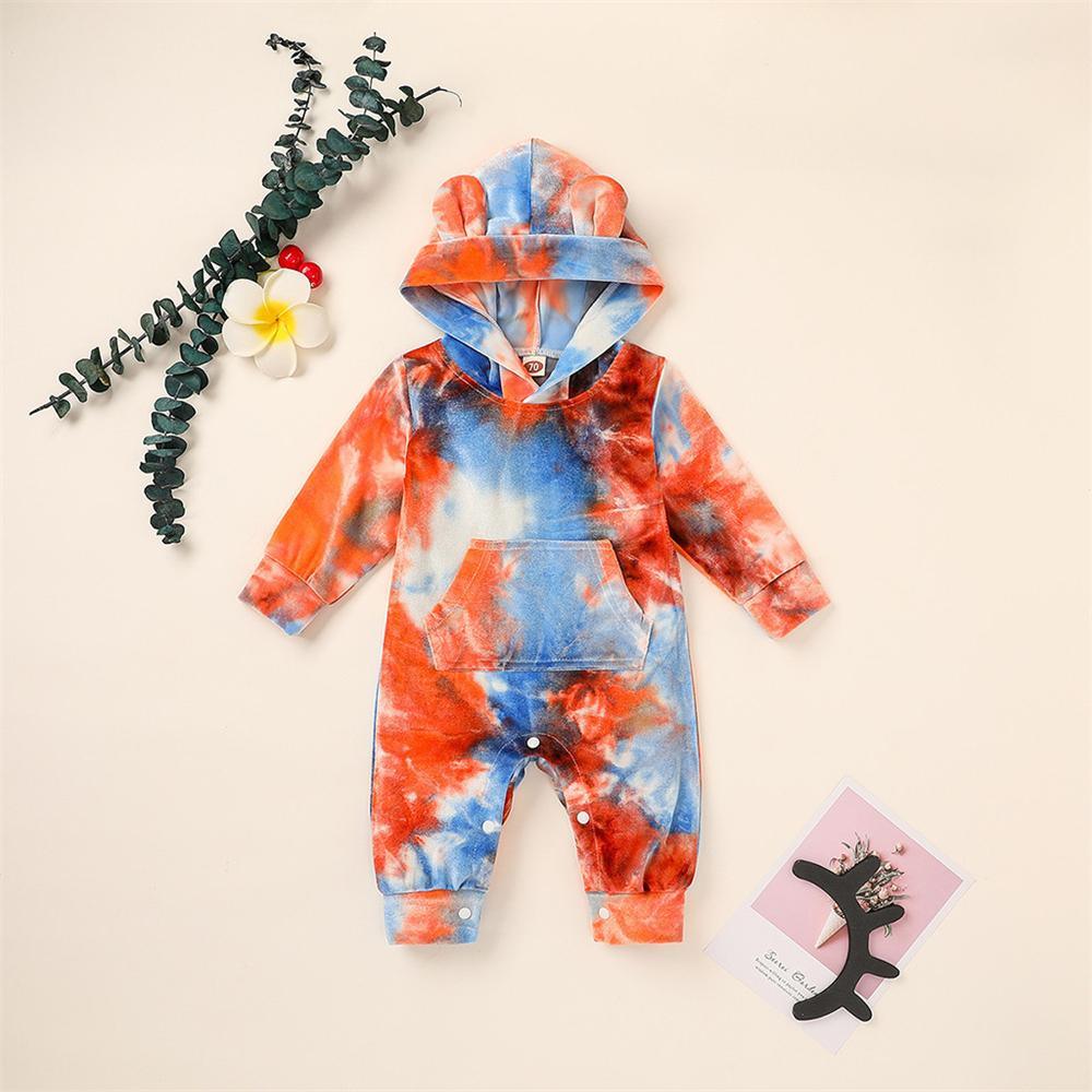 Baby Unisex Hooded Tie Dye Cute Romper Baby Outfits - PrettyKid