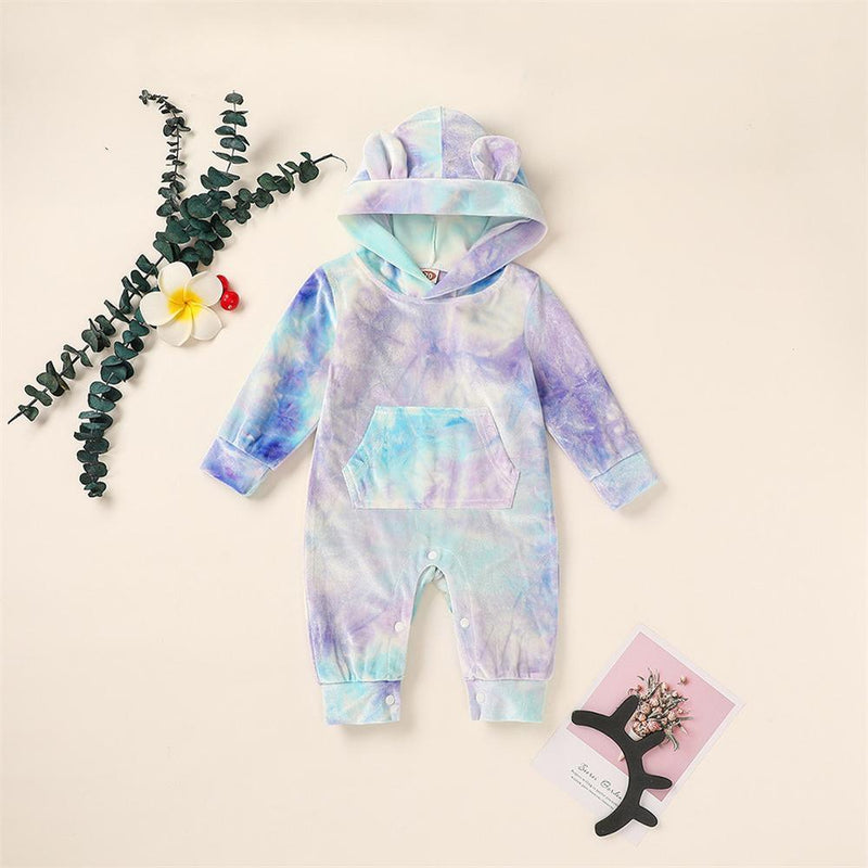 Baby Unisex Hooded Tie Dye Cute Romper Baby Outfits - PrettyKid