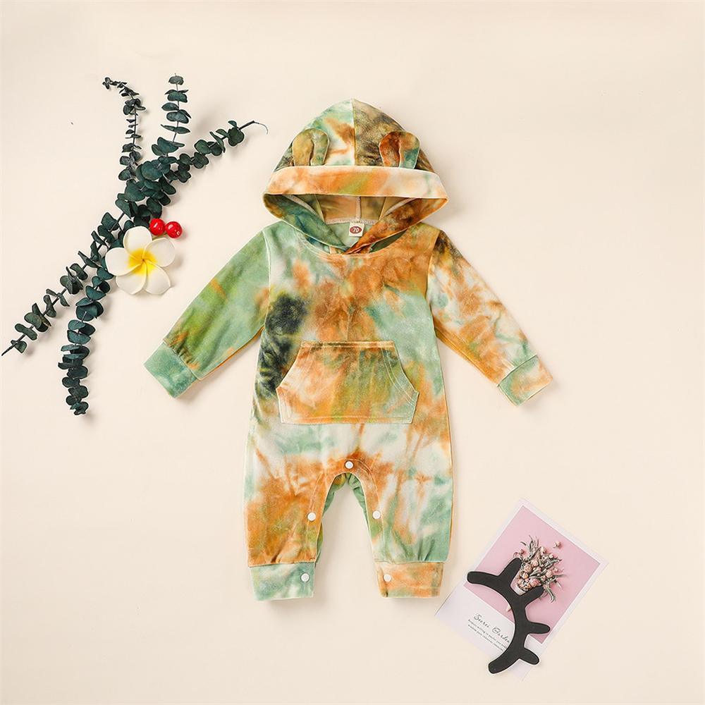 Baby Unisex Hooded Tie Dye Cute Romper Baby Outfits - PrettyKid