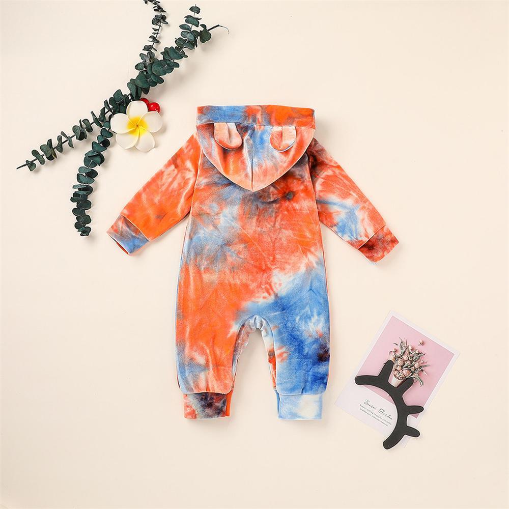 Baby Unisex Hooded Tie Dye Cute Romper Baby Outfits - PrettyKid