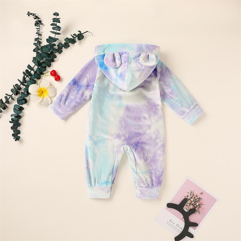 Baby Unisex Hooded Tie Dye Cute Romper Baby Outfits - PrettyKid