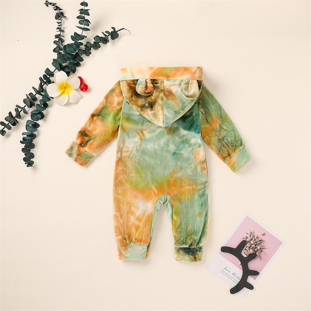 Baby Unisex Hooded Tie Dye Cute Romper Baby Outfits - PrettyKid