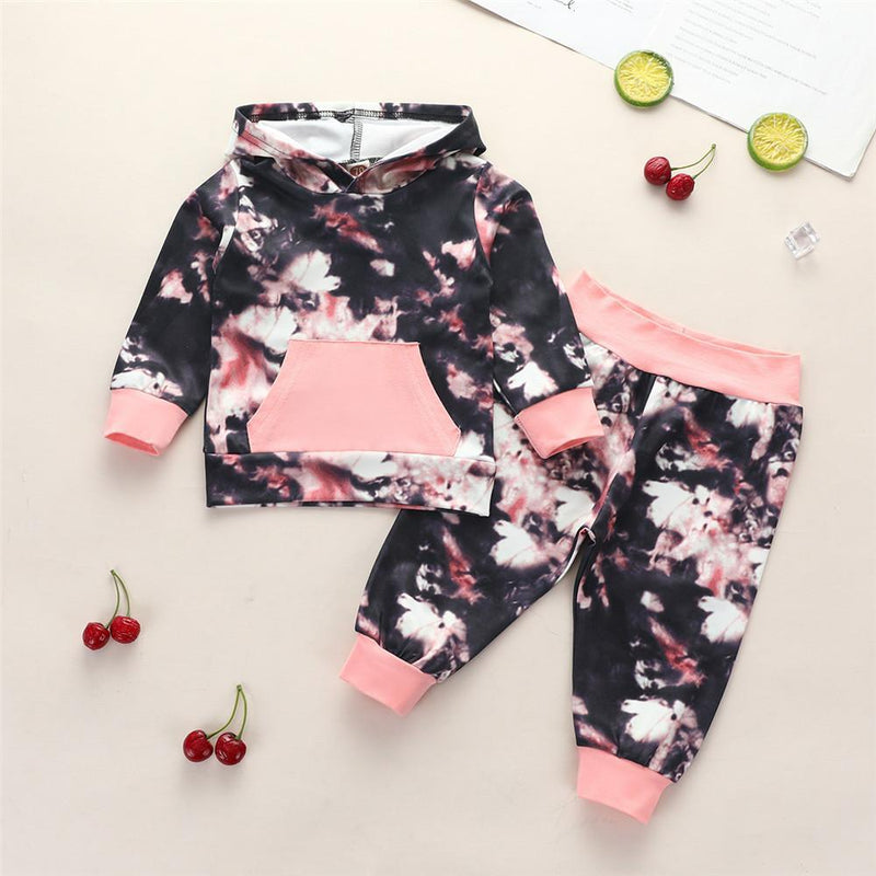 Baby Girls Hooded Tie Dye Long Sleeve Tops & Trousers - PrettyKid