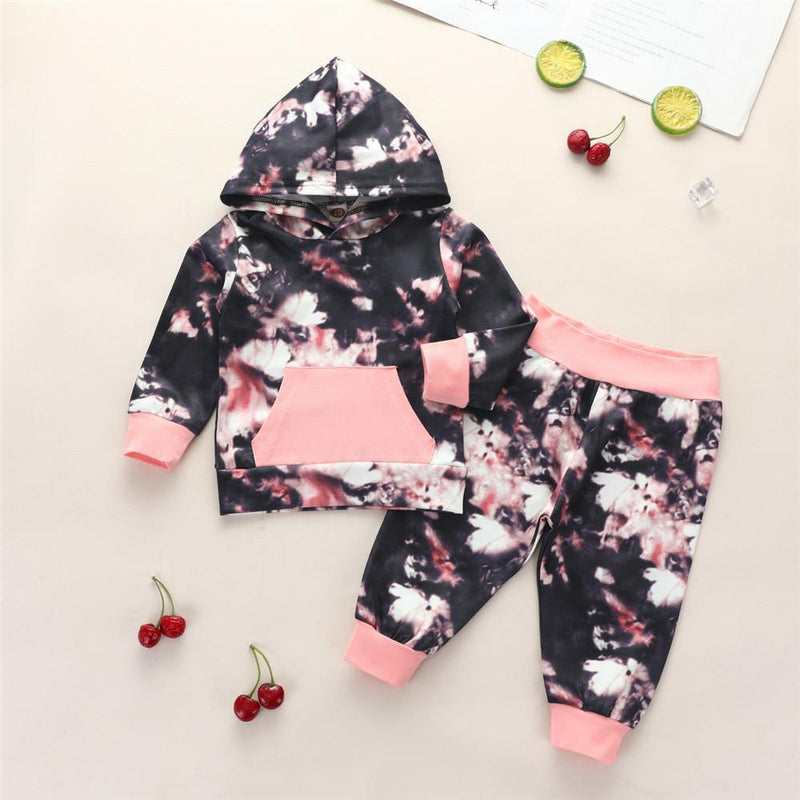 Baby Girls Hooded Tie Dye Long Sleeve Tops & Trousers - PrettyKid