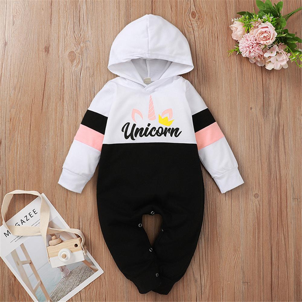 Baby Girl Hooded Unicorn Long Sleeve Romper Wholesale Baby Outfits - PrettyKid
