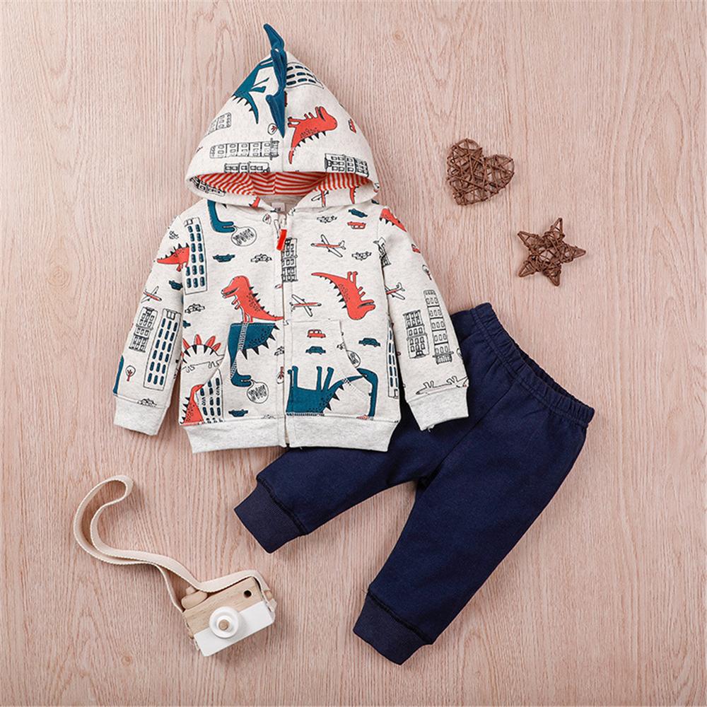 Baby Boys Hoodie Zipper Dinosaur Jacket & Pants Bulk Baby Clothes Online - PrettyKid