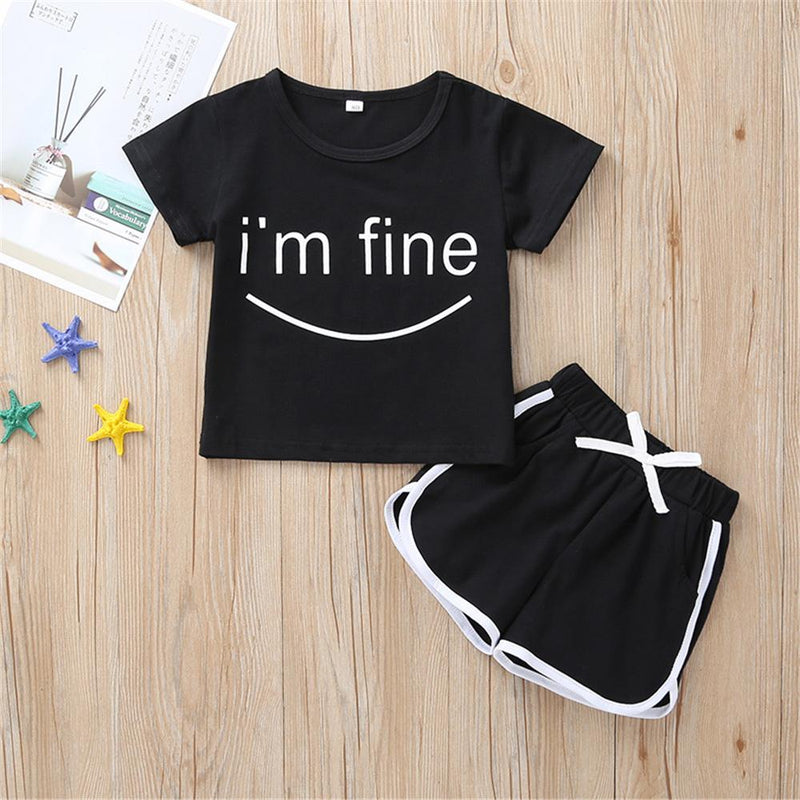 Girls I Am Fine Printed Short Sleeve Top & Shorts Girl Boutique clothes Wholesale - PrettyKid