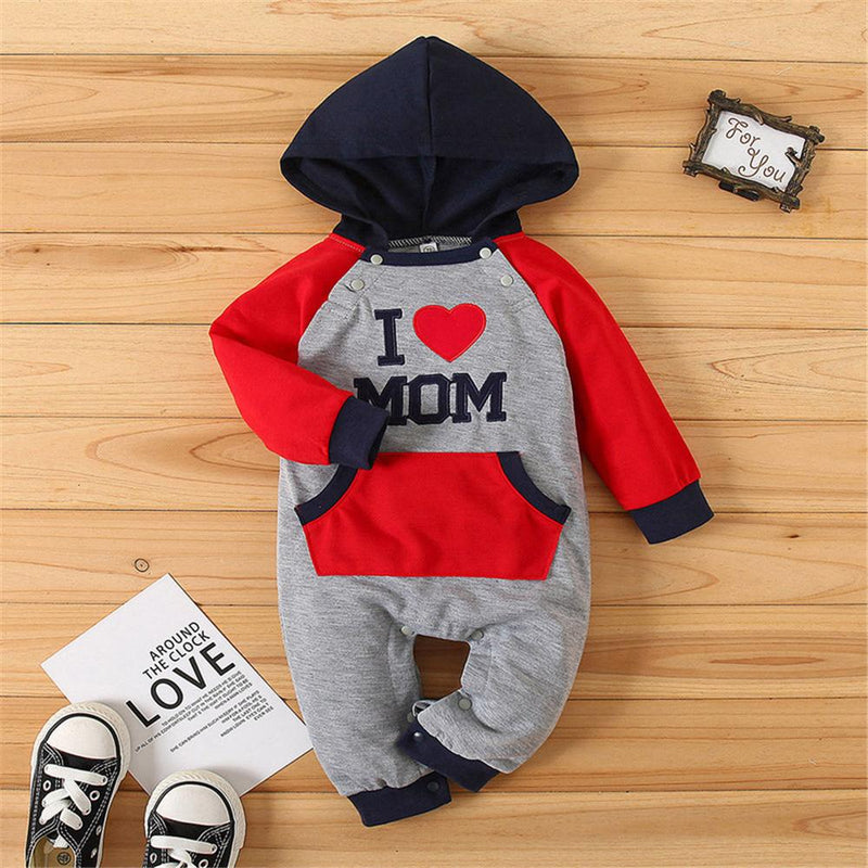 Baby I Love Mom Hooded Long-sleeve Romper Baby Clothes Wholesale Bulk - PrettyKid
