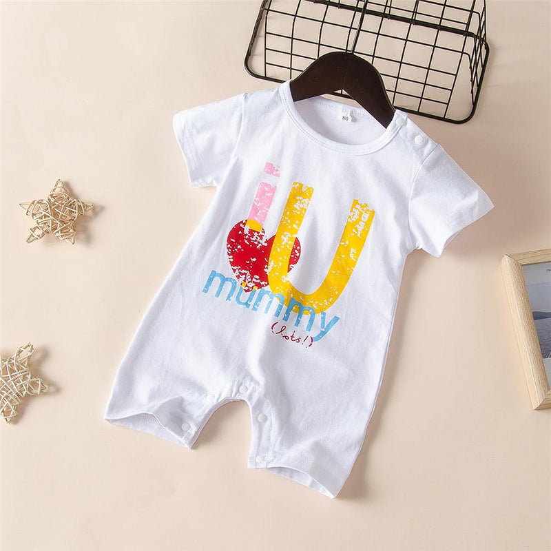 Baby Unisex I Love Mummy Heart Printed Short Sleeve Romper Wholesale Baby Cloths - PrettyKid