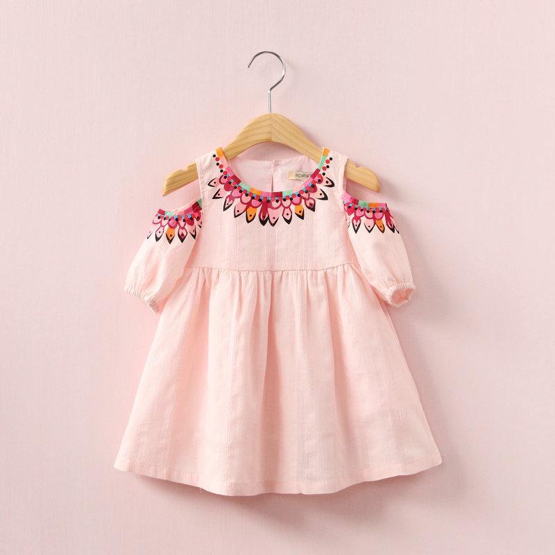 Fashionable Cartoon Off Shoulder Pure Cotton Dress - PrettyKid