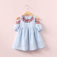 Fashionable Cartoon Off Shoulder Pure Cotton Dress - PrettyKid