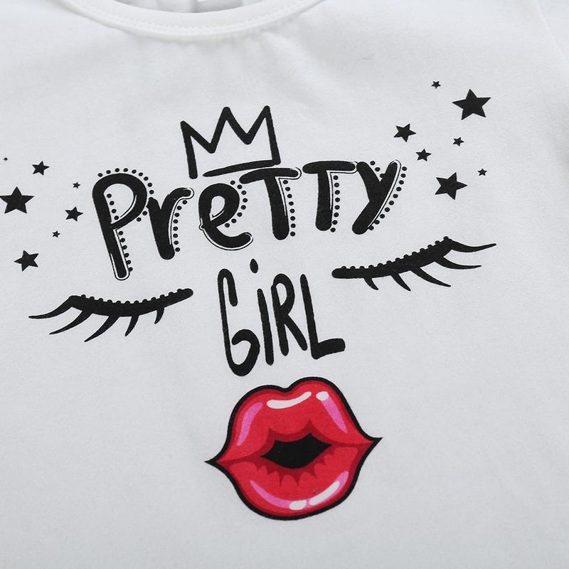 Toddler Girl Cute Eyes Short Sleeve T-Shirt Top Strap Short Skirt - PrettyKid