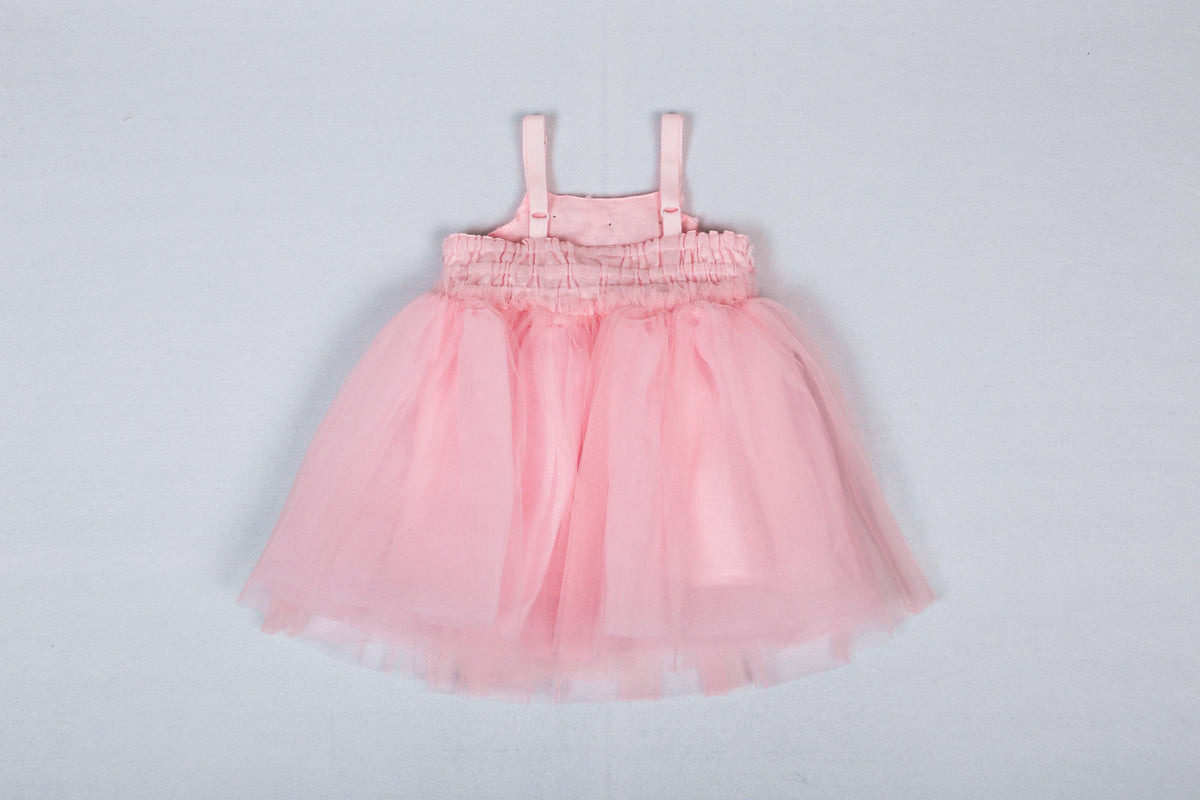 Girls Cute Pearl Rose Suspender Mesh Dress - PrettyKid